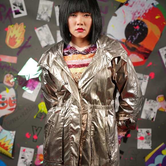 Metallic Bronze Windbreaker Jacket – Tart Collections, Street Style, Size M - Picture 11 of 12